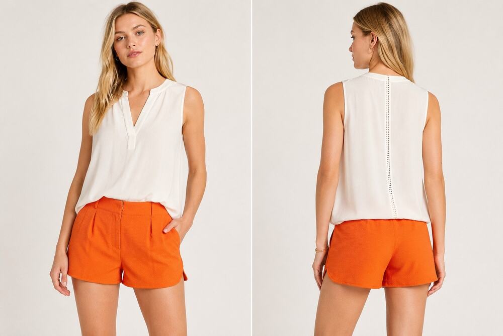 Harlowe & Graham Women's Textured Crepe Zip Front Work Short